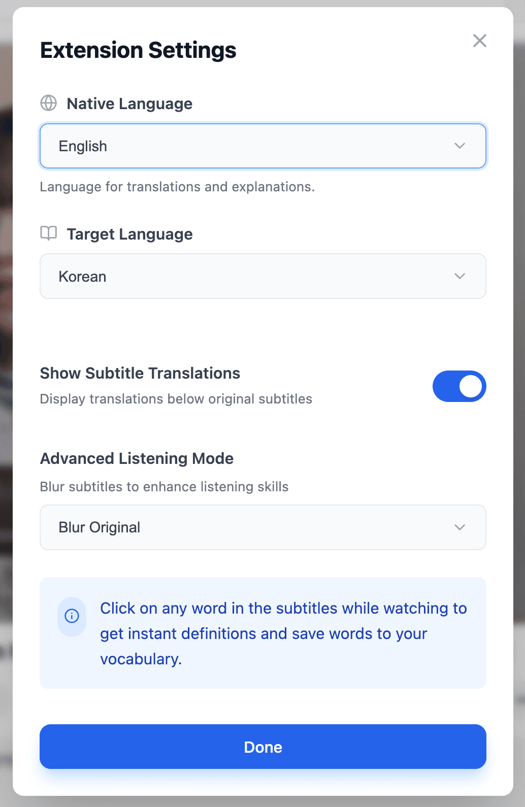 zeroStudy settings panel